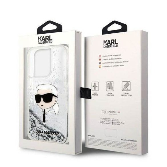 Karl Lagerfeld KLHCP14XLNKHCH iPhone 14 Pro Max 6,7" ezüst csillogó keménytok Glitter Karl fej