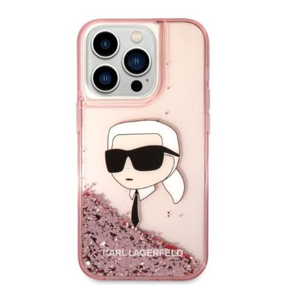 Karl Lagerfeld KLHCP14LLNKHCP iPhone 14 Pro 6,1" rózsaszín csillogó keménytok Karl fej