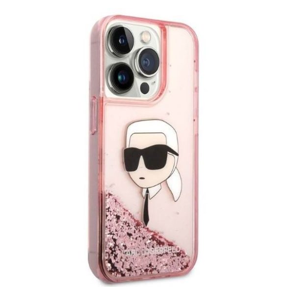 Karl Lagerfeld KLHCP14LLNKHCP iPhone 14 Pro 6,1" rózsaszín csillogó keménytok Karl fej