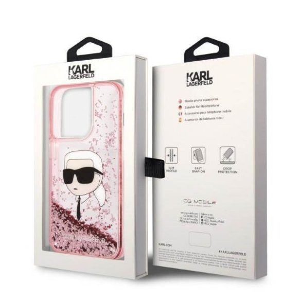 Karl Lagerfeld KLHCP14LLNKHCP iPhone 14 Pro 6,1" rózsaszín csillogó keménytok Karl fej