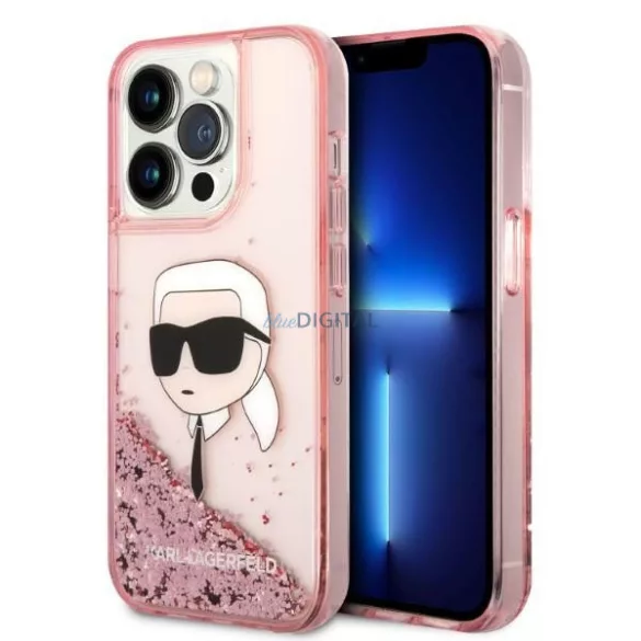 Karl Lagerfeld KLHCP14XLNKHCP iPhone 14 Pro Max 6,7" rózsaszín csillogó keménytok Glitter Karl fej