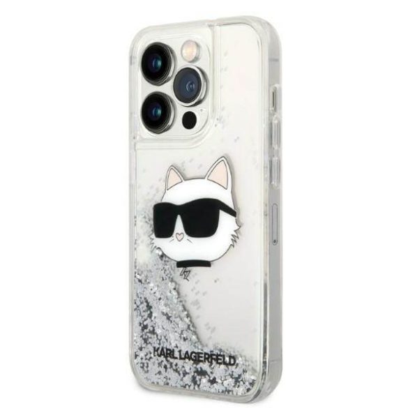 Karl Lagerfeld KLHCP14LLNCHCS iPhone 14 Pro 6,1" ezüst csillogó keménytok Choupette fej