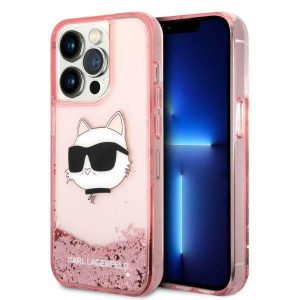 Karl Lagerfeld KLHCP14LLNCHCP iPhone 14 Pro 6,1" rózsaszín csillogó keménytok Choupette fej