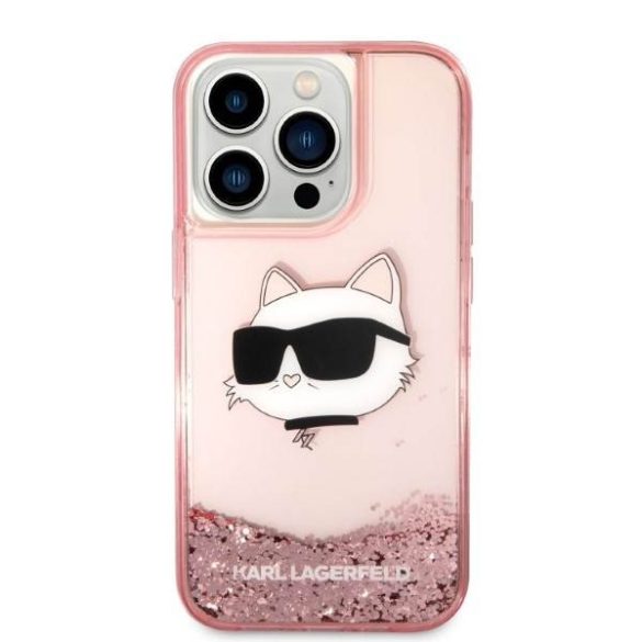 Karl Lagerfeld KLHCP14LLNCHCP iPhone 14 Pro 6,1" rózsaszín csillogó keménytok Choupette fej