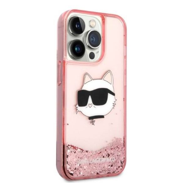 Karl Lagerfeld KLHCP14LLNCHCP iPhone 14 Pro 6,1" rózsaszín csillogó keménytok Choupette fej