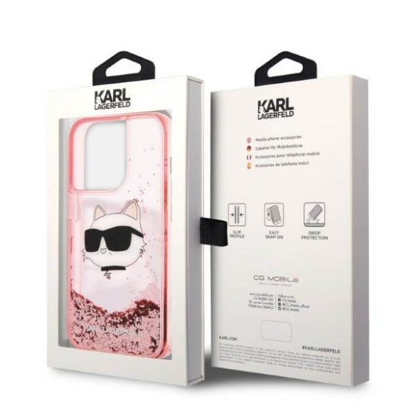 Karl Lagerfeld KLHCP14LLNCHCP iPhone 14 Pro 6,1" rózsaszín csillogó keménytok Choupette fej