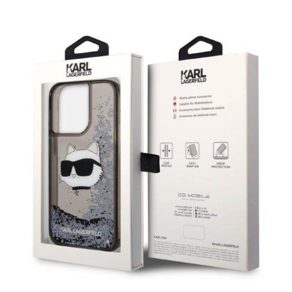 Karl Lagerfeld KLHCP14LLNCHCK iPhone 14 Pro 6,1" fekete csillogó keménytok Choupette fej