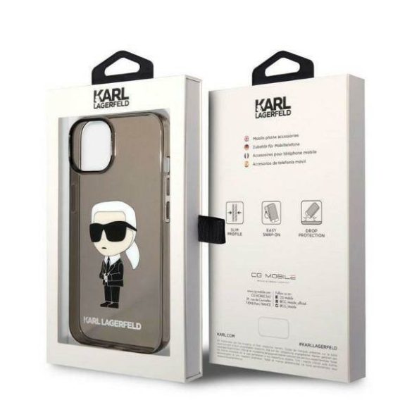 Karl Lagerfeld KLHCP14SHNIKTCK iPhone 14 / 15 / 13 6,1" fekete keménytok ikonikus Karl Lagerfeld