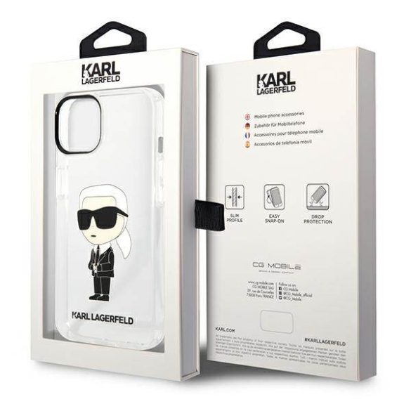 Karl Lagerfeld KLHCP14MHNIKTCT iPhone 14 Plus / 15 Plus 6,7" átlátszó keménytok ikonikus Karl Lagerfeld