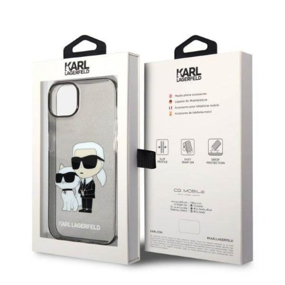 Karl Lagerfeld KLHCP14MHNKCTGK iPhone 14 Plus / 15 Plus 6,7" fekete keménytok Glitter Karl&Choupette