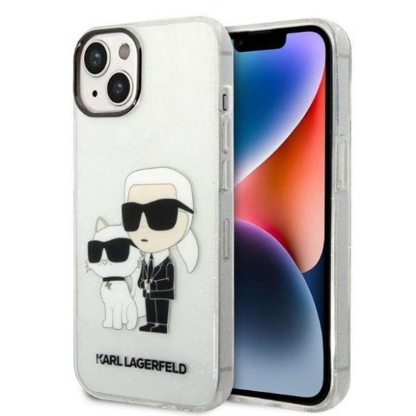 Karl Lagerfeld KLHCP14MHNKCTGT iPhone 14 Plus / 15 Plus 6,7" átlátszó keménytok csillogó Karl&Choupette