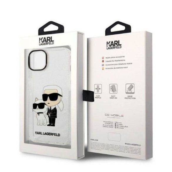 Karl Lagerfeld KLHCP14MHNKCTGT iPhone 14 Plus / 15 Plus 6,7" átlátszó keménytok csillogó Karl&Choupette