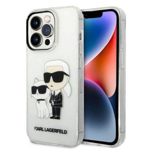 Karl Lagerfeld KLHCP14LHNKCTGT iPhone 14 Pro 6,1" átlátszó csillogó Karl&Choupette keménytok