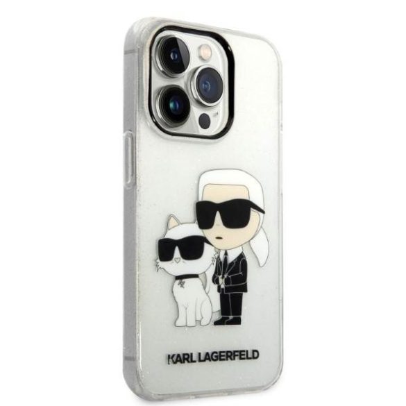 Karl Lagerfeld KLHCP14LHNKCTGT iPhone 14 Pro 6,1" átlátszó csillogó Karl&Choupette keménytok