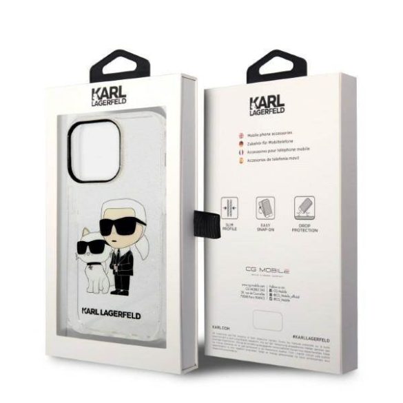 Karl Lagerfeld KLHCP14LHNKCTGT iPhone 14 Pro 6,1" átlátszó csillogó Karl&Choupette keménytok