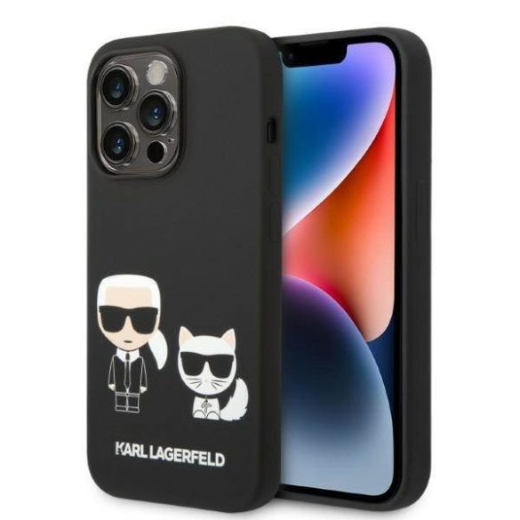 Karl Lagerfeld KLHMP14XSSKCK iPhone 14 Pro Max 6,7" keménytok fekete Liquid szilikon Karl & Choupette Magsafe tok