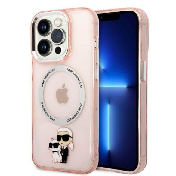 Karl Lagerfeld KLHMP14LHNKCIP iPhone 14 Pro 6,1" keménytok rózsaszín ikonikus Karl&Choupette Magsafe tok