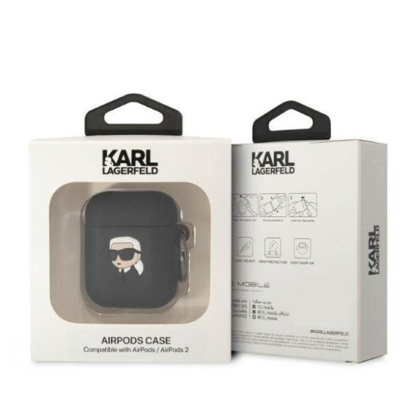Karl Lagerfeld KLA2RUNIKK AirPods 1/2 fekete szilikon tok 3D Karl fej