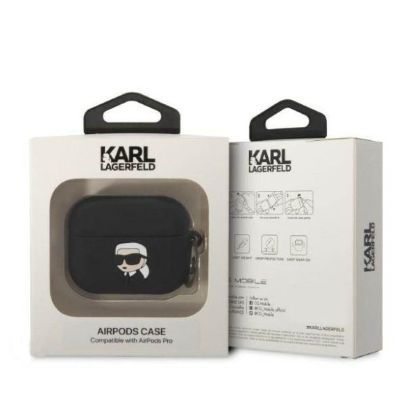 Karl Lagerfeld KLAPRUNIKK AirPods Pro fekete szilikon tok 3D Karl fej