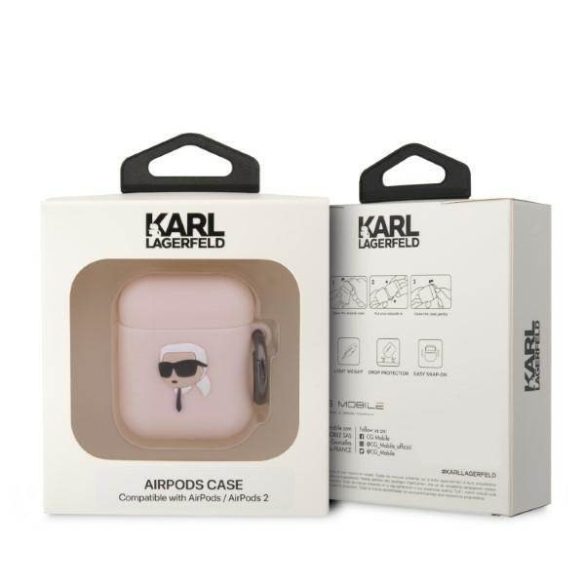Karl Lagerfeld KLA2RUNIKP AirPods 1/2 rózsaszín szilikon tok 3D Karl fej