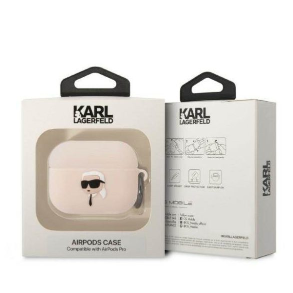 Karl Lagerfeld KLAPRUNIKP AirPods Pro rózsaszín szilikon tok 3D Karl fej