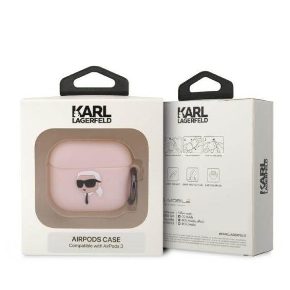 Karl Lagerfeld KLA3RUNIKP AirPods 3 rózsaszín szilikon tok 3D Karl fej