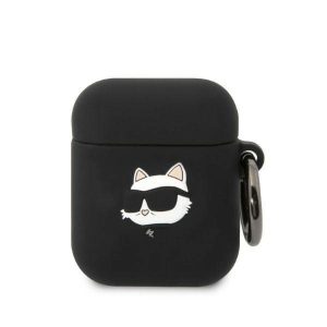 Karl Lagerfeld KLA2RUNCHK AirPods 1/2 fekete szilikon tok 3D Choupette fej