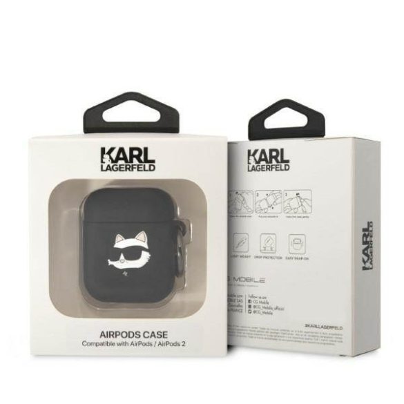 Karl Lagerfeld KLA2RUNCHK AirPods 1/2 fekete szilikon tok 3D Choupette fej