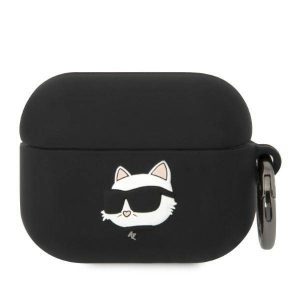 Karl Lagerfeld KLAPRUNCHK AirPods Pro fekete szilikon tok 3D Choupette fej