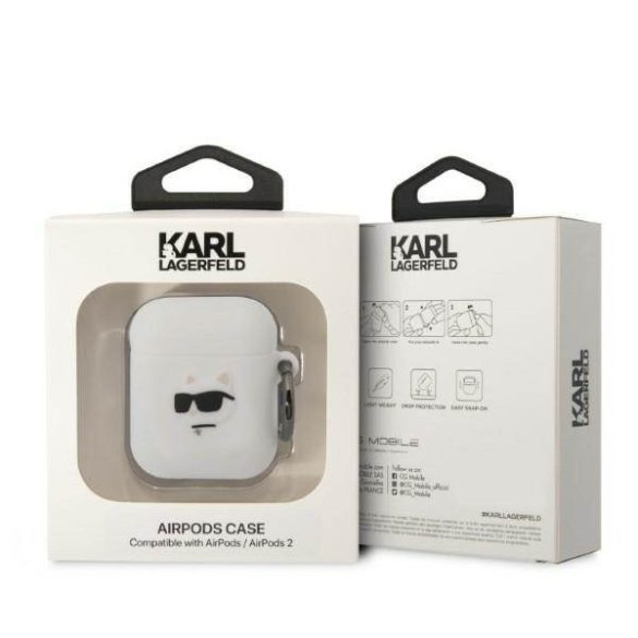 Karl Lagerfeld KLA2RUNCHH AirPods 1/2 fehér szilikon tok 3D Choupette fej