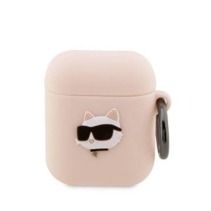 Karl Lagerfeld KLA2RUNCHP AirPods 1/2 rózsaszín szilikon tok 3D Choupette fej