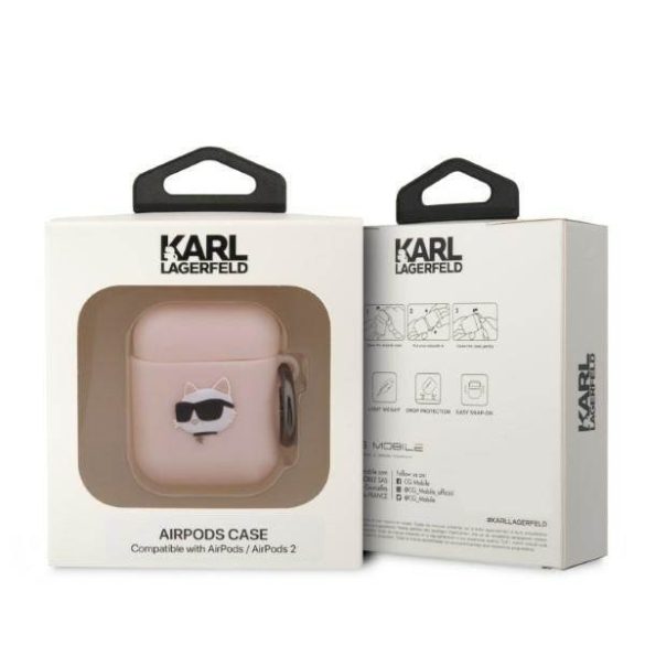 Karl Lagerfeld KLA2RUNCHP AirPods 1/2 rózsaszín szilikon tok 3D Choupette fej