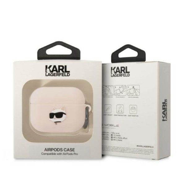 Karl Lagerfeld KLAPRUNCHP AirPods Pro rózsaszín szilikon tok 3D Choupette fej