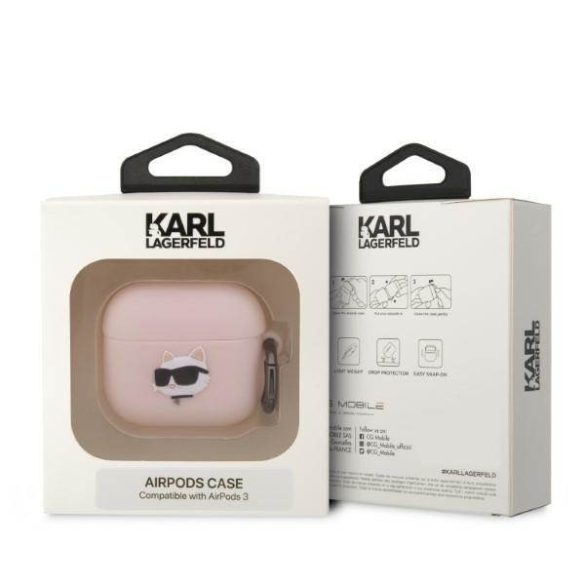 Karl Lagerfeld KLA3RUNCHP AirPods 3 rózsaszín szilikon tok 3D Choupette fej