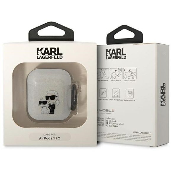 Karl Lagerfeld KLA2HNKCTGT Airpods 1/2 tok átlátszó Glitter Karl&Choupette