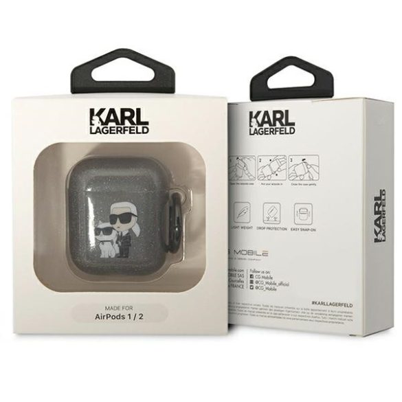 Karl Lagerfeld KLA2HNKCTGK Airpods 1/2 tok fekete csillogó Karl&Choupette