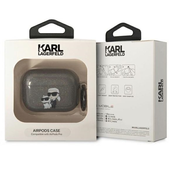 Karl Lagerfeld KLAPHNKCTGK Airpods Pro tok fekete Glitter Karl&Choupette