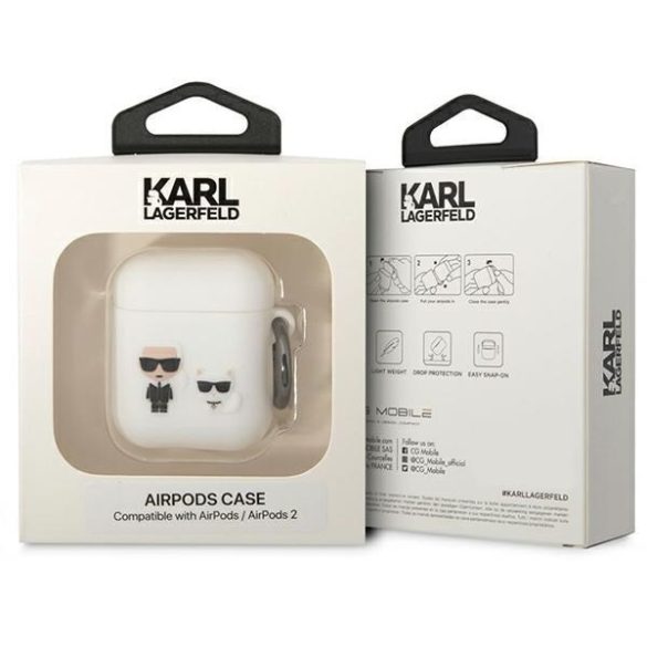 Karl Lagerfeld KLACA2SILKCW AirPods 1/2 tok fehér szilikon Karl & Choupette