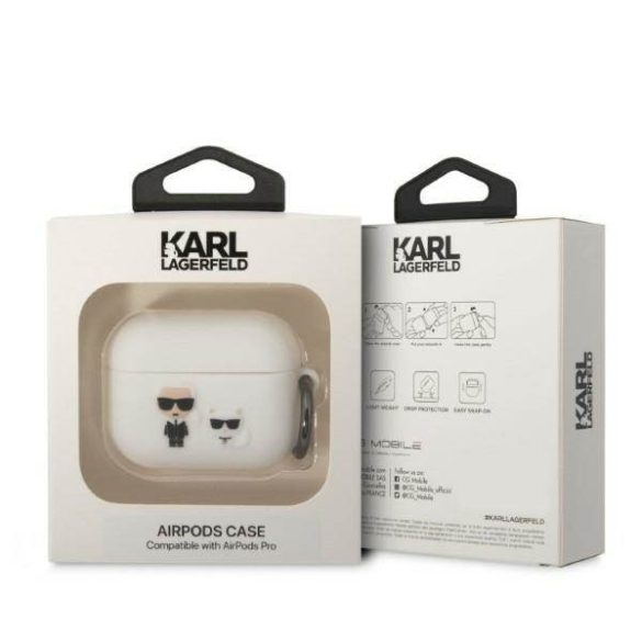 Karl Lagerfeld KLACAPSILKCW AirPods Pro fehér szilikon Karl & Choupette tok