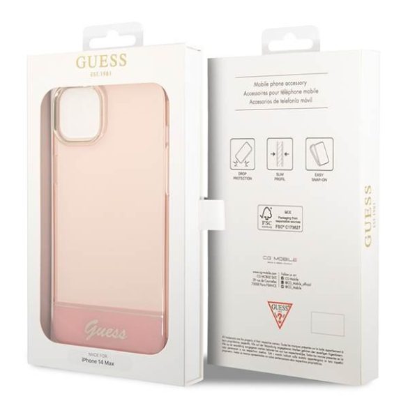 Guess GUHCP14MHGCOP iPhone 14 Plus / 15 Plus 6,7" rózsaszín keménytok áttetsző