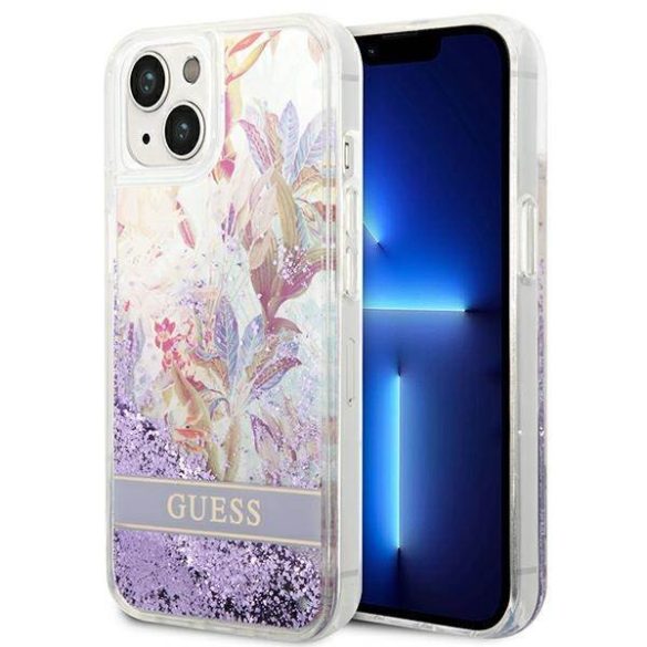 Guess GUHCP14SLFLSU iPhone 14 / 15 / 13 6.1" lila keménytok Flower Liquid Glitter