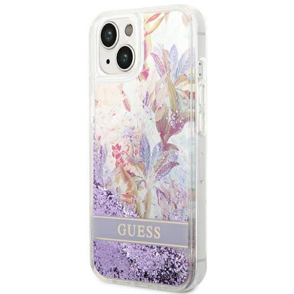 Guess GUHCP14SLFLSU iPhone 14 / 15 / 13 6.1" lila keménytok Flower Liquid Glitter