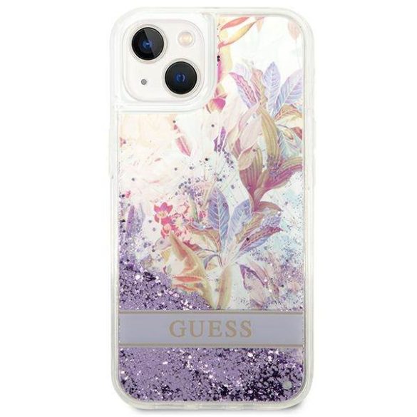 Guess GUHCP14SLFLSU iPhone 14 / 15 / 13 6.1" lila keménytok Flower Liquid Glitter