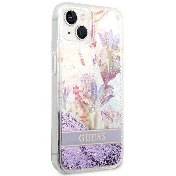 Guess GUHCP14SLFLSU iPhone 14 / 15 / 13 6.1" lila keménytok Flower Liquid Glitter