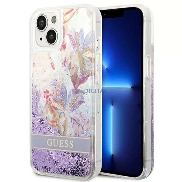 Guess GUHCP14MLFLSU iPhone 14 Plus 6.7" lila keménytok Flower Liquid Glitter