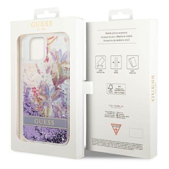 Guess GUHCP14MLFLSU iPhone 14 Plus / 15 Plus 6.7" lila keménytok Flower Liquid Glitter