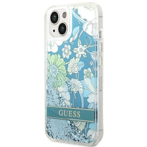 Guess GUHCP14SLFLSN iPhone 14 / 15 / 13 6.1" zöld keménytok Flower Liquid Glitter