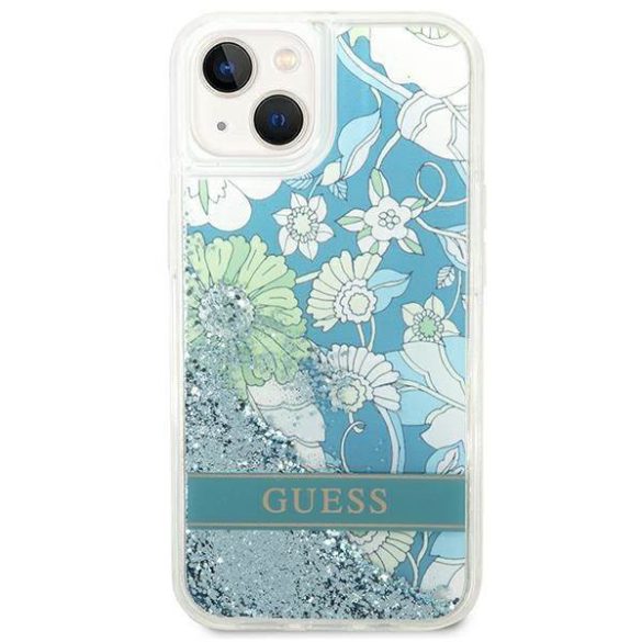 Guess GUHCP14SLFLSN iPhone 14 / 15 / 13 6.1" zöld keménytok Flower Liquid Glitter