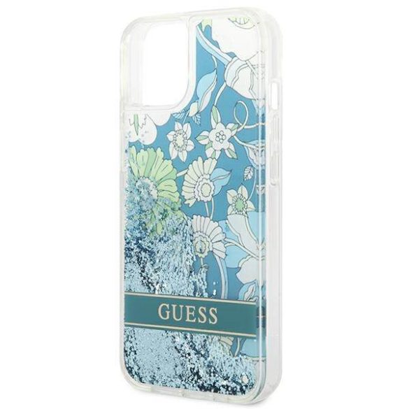 Guess GUHCP14SLFLSN iPhone 14 / 15 / 13 6.1" zöld keménytok Flower Liquid Glitter