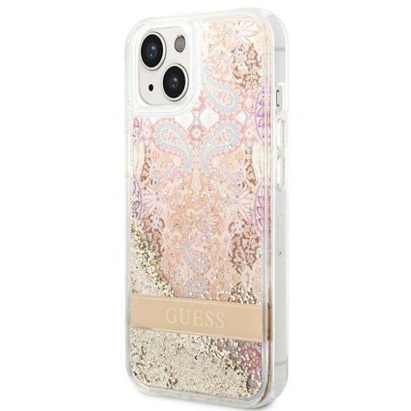 Guess GUHCP14MLFLSD iPhone 14 Plus / 15 Plus 6.7" arany keménytok Paisley Liquid Glitter